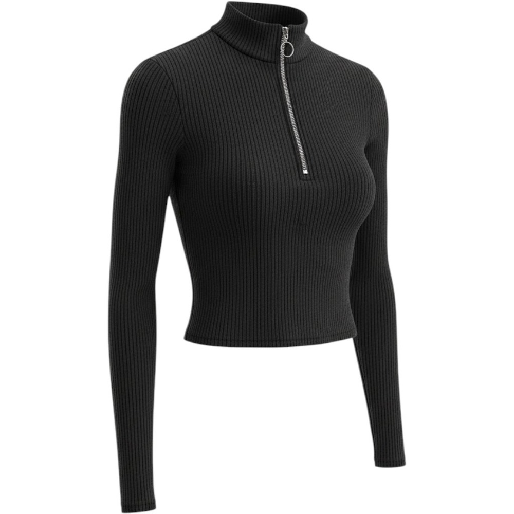 Hollister Black Quarter Zip Crop Top Tee XS